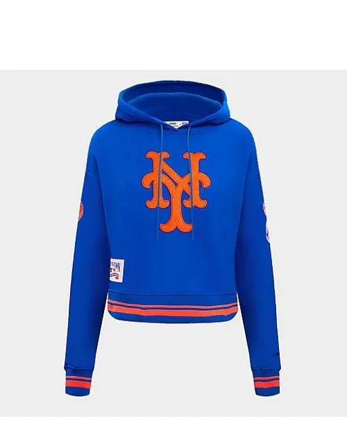 New York Mets Mlb Retro Classic Fleece Cropped Pullover Hoodie