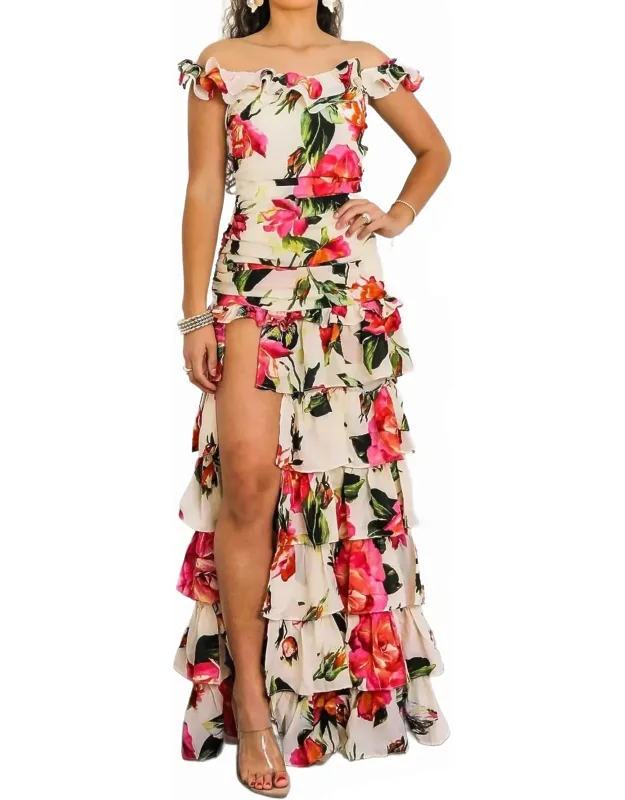 Ruffle It Up Floral High Slit Maxi Dress