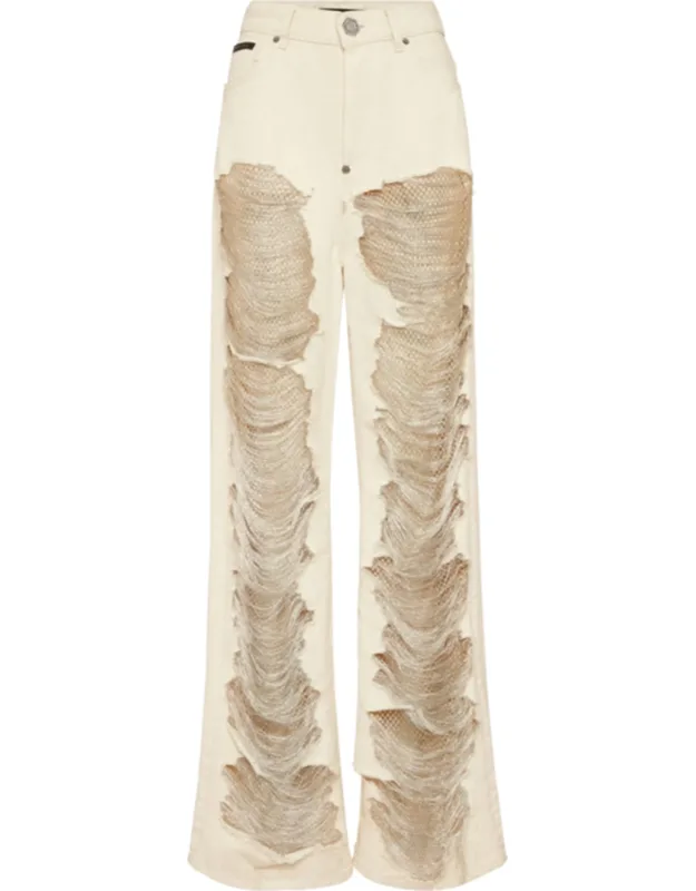 Mesh Strass Denim Trousers
