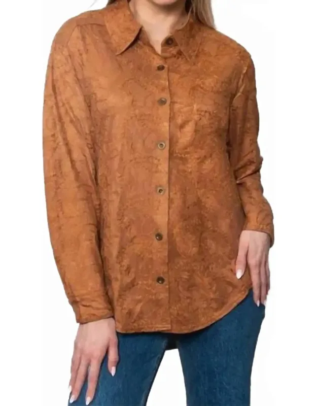 Embroidered Suede Button-up Shirt