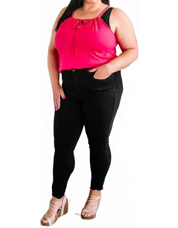 Distressed Hem Tummy Control Skinny Jeans