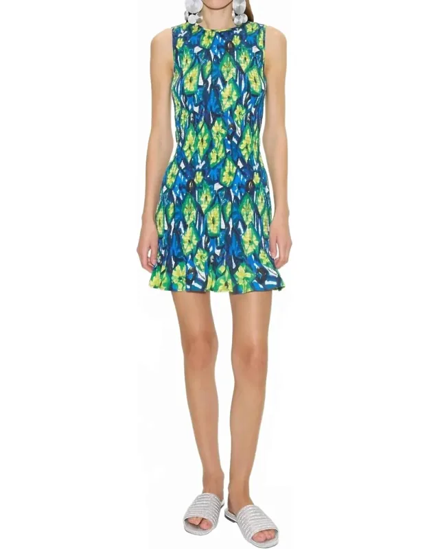 Smocked Mini Dress In Abstract Floral