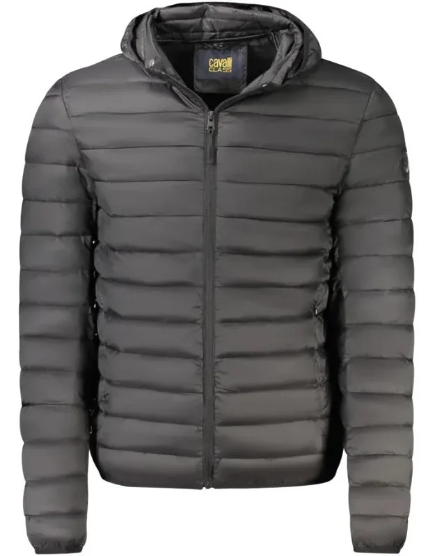 Cavalli Class Polyester Jacket With Removable Hood And Appliqué