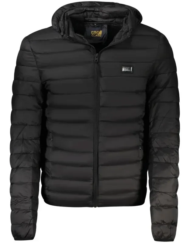 Cavalli Class Polyester Jacket With Removable Hood And Applique Logo