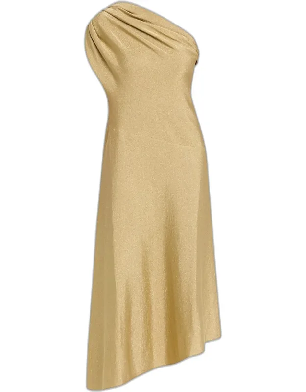 Metallic Jersey One-shoulder Midi Dress