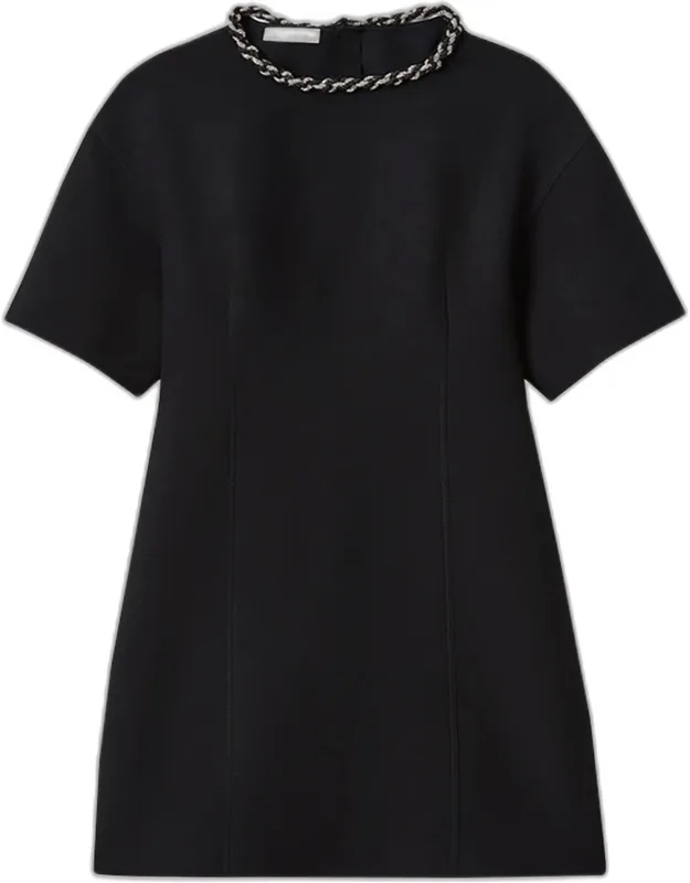 Rhinestone-collar Crepe Shift Dress