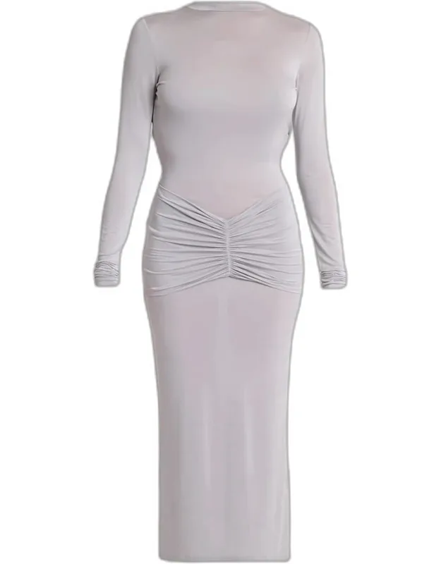 Ruched Jersey Chain Backless Midi Dress