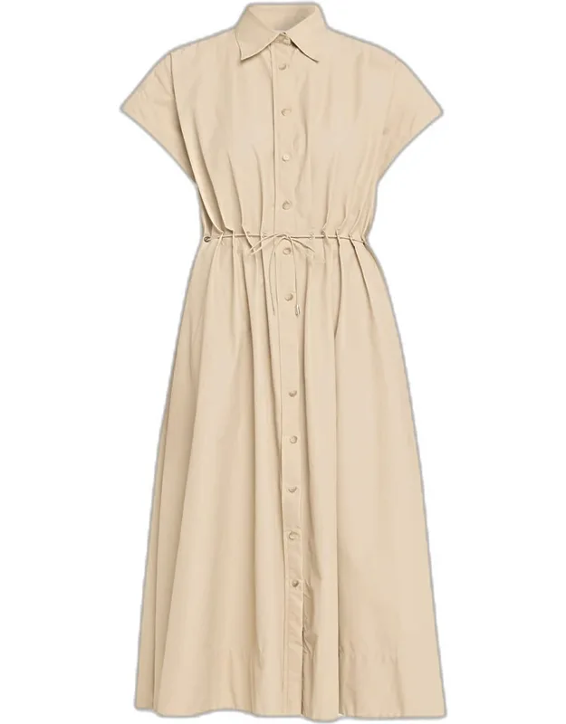 Cap-sleeve Drawstring Midi Shirtdress