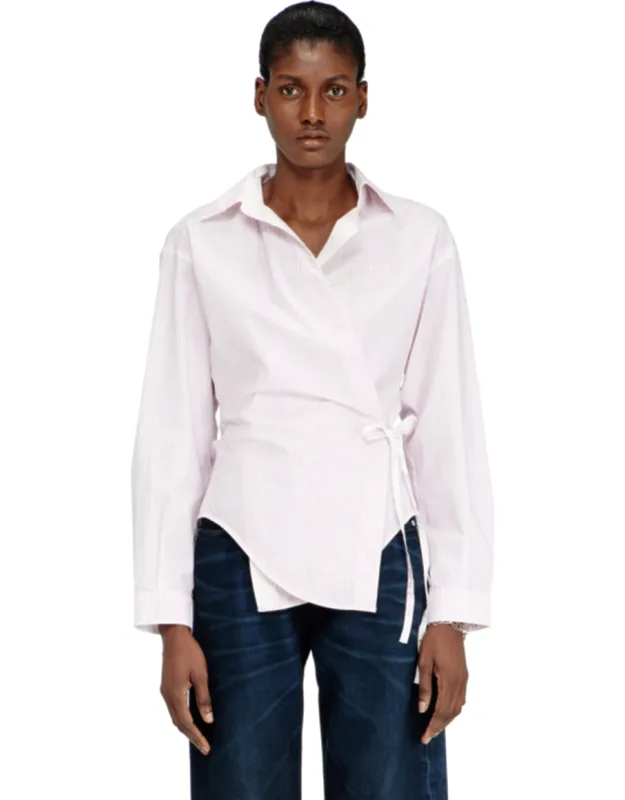 Poplin Wrap-around Shirt With Pinstripes