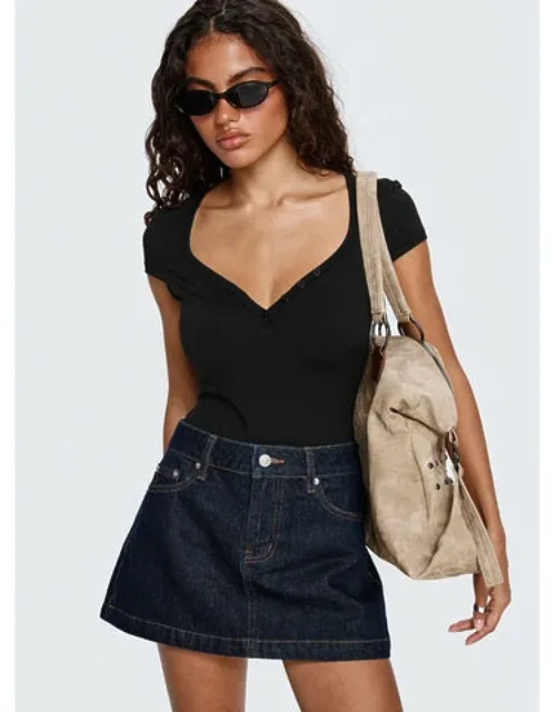 Nicolina Low Rise Denim Mini Skirt Raw Denim Exposed Stitching