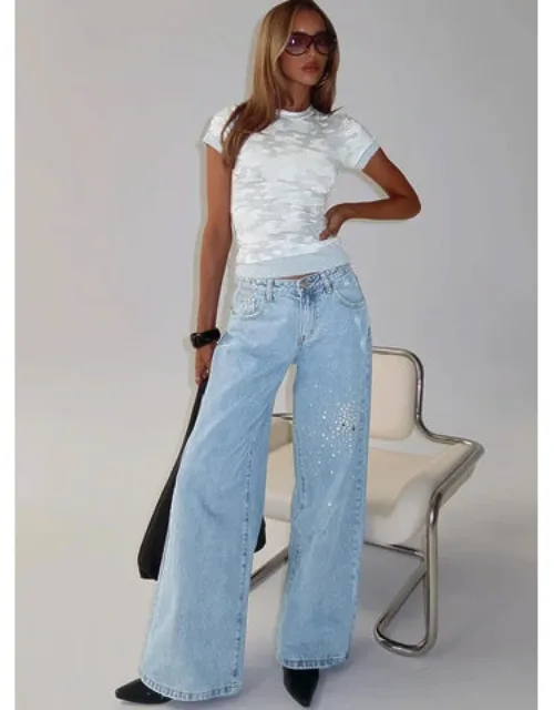 Candi Mid Rise Wide Leg Studded Jeans
