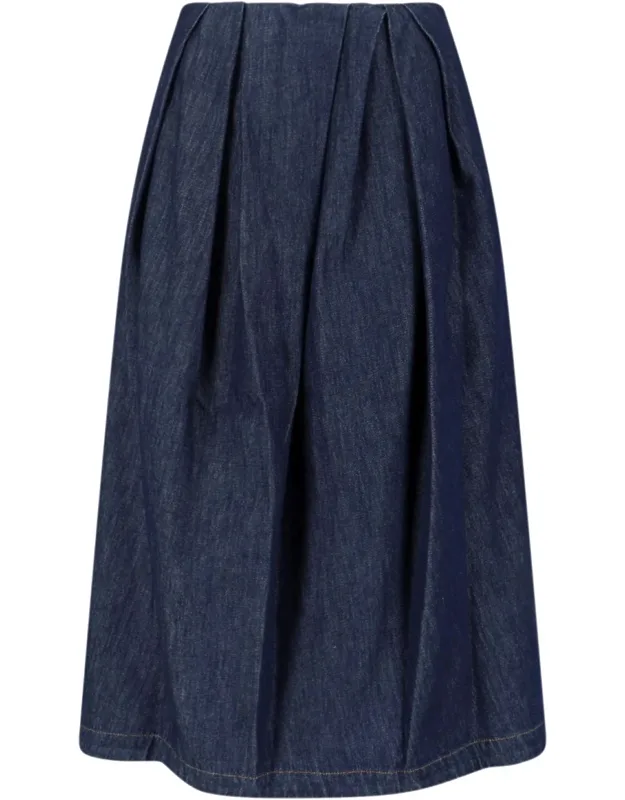 _midi Skirt With Front Draping And Back Zip Closure_