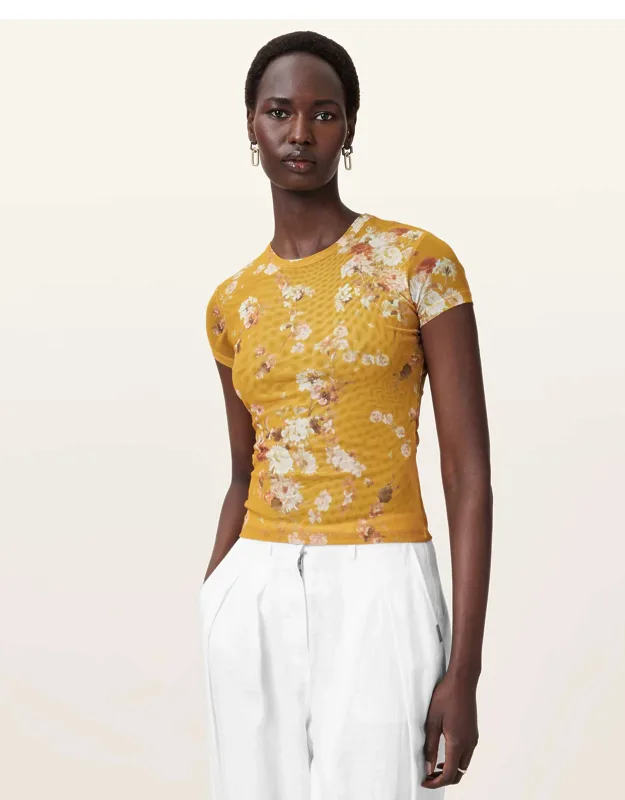 Floral Print Mesh T-shirt
