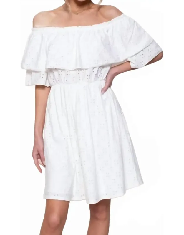 Knit Eyelet Off-shoulder Dress