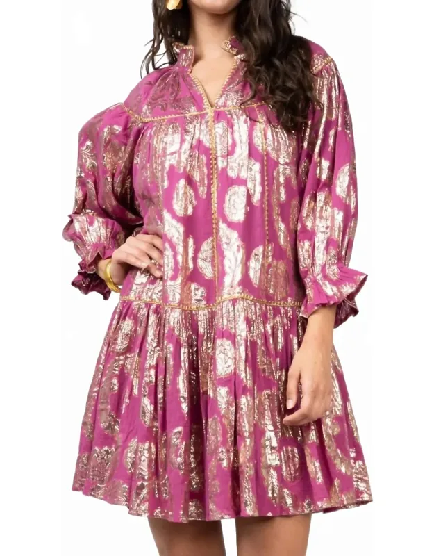 Metallic Roses Swing Mini Dress