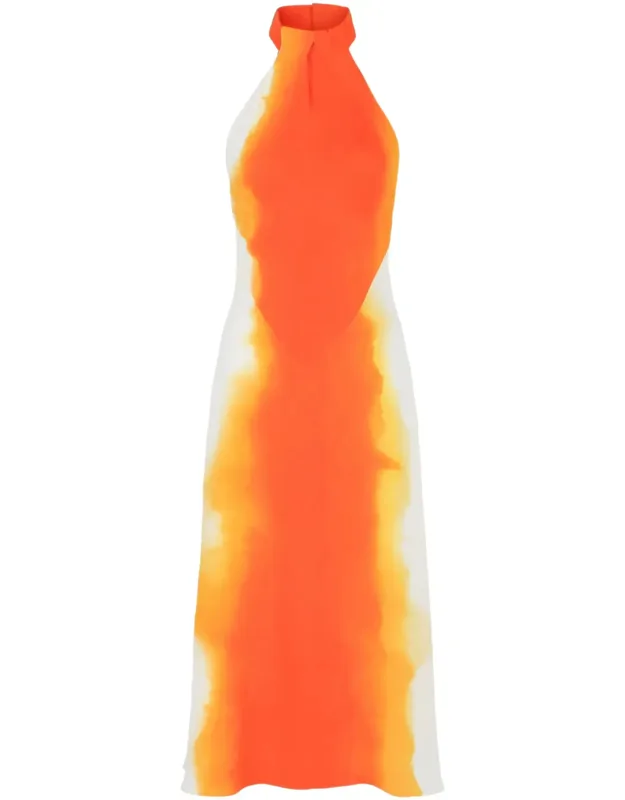 Abstract-print Halterneck Dress
