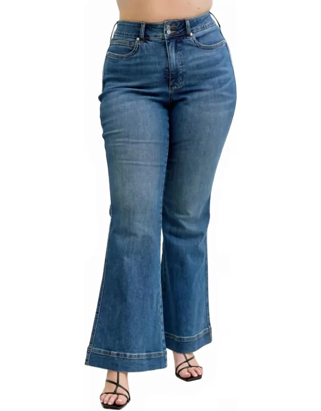 High Waist Flare Tummy Control Double Button Waist Band Jeans