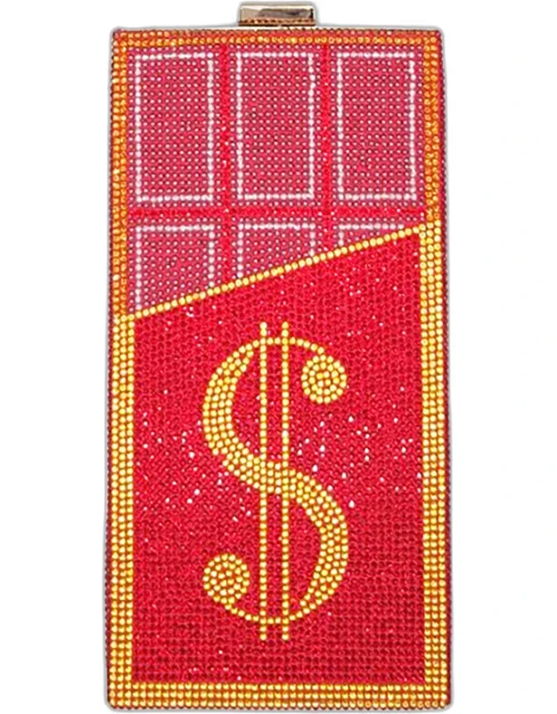 Bling Dollar Sign Chocolate Vertical Clutch Bag
