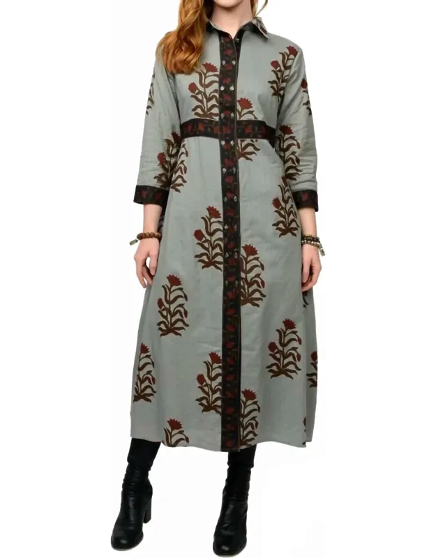 Double Button Bordered Maxi Dress