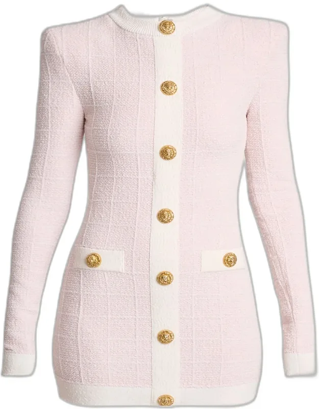 Buttoned Boucle Knit Mini Dress