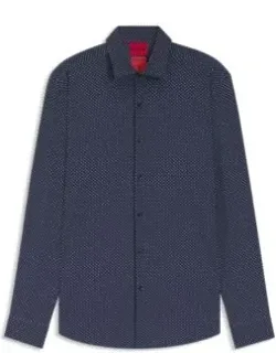 Hugo Printed Slim-fit Shirt In Performance-stretch Jersey - Dark Blue