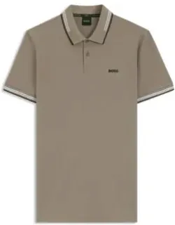 Boss Stretch-cotton Slim-fit Polo Shirt With Branding And Stripes - Contemporary Defined Fit