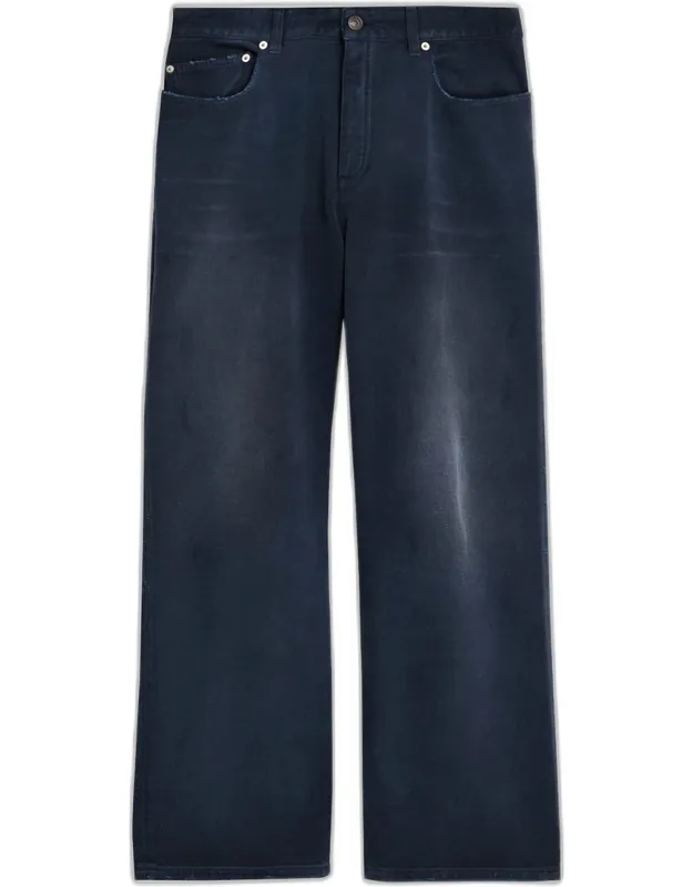 Raw-edge Denim Straight Leg Jeans