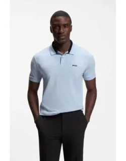 Stripe-trim Polo Shirt In Stretch Cotton