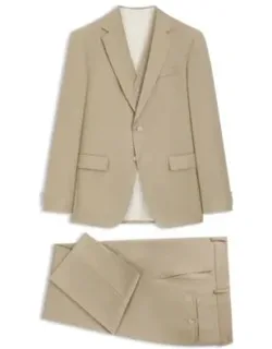 Three-piece Slim-fit Suit In Virgin-wool Serge