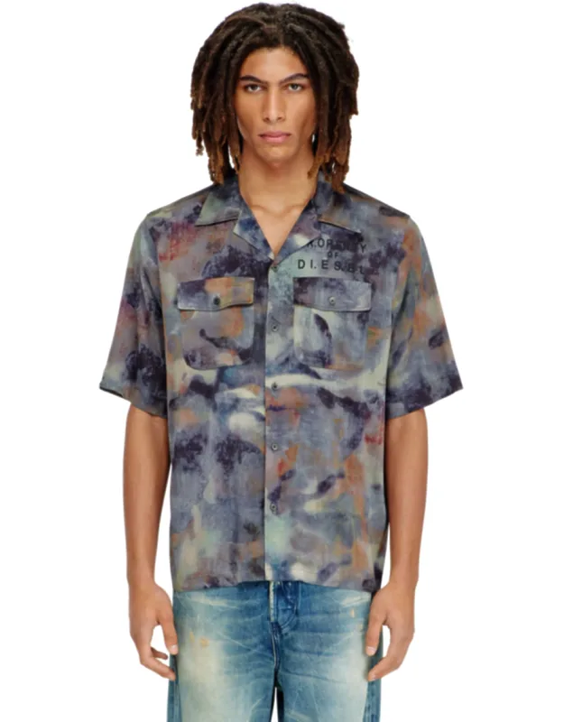 Satin Shirt With All-over Camo Print