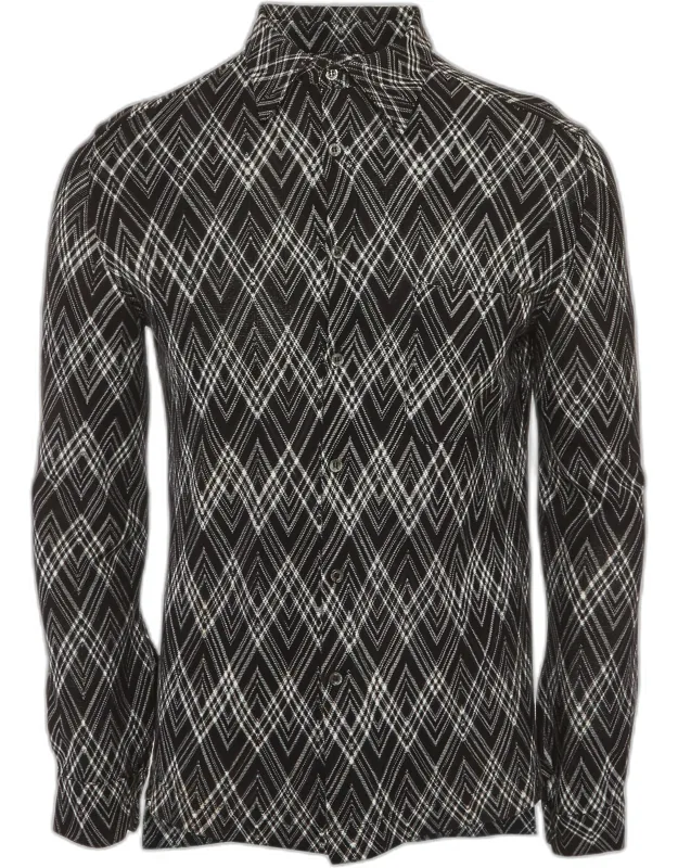 Monochrome Geometric Pattern Knit Long Sleeve Shirt