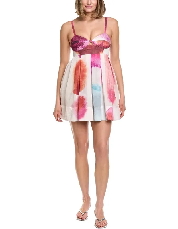 Linen-blend Printed Mini Dress