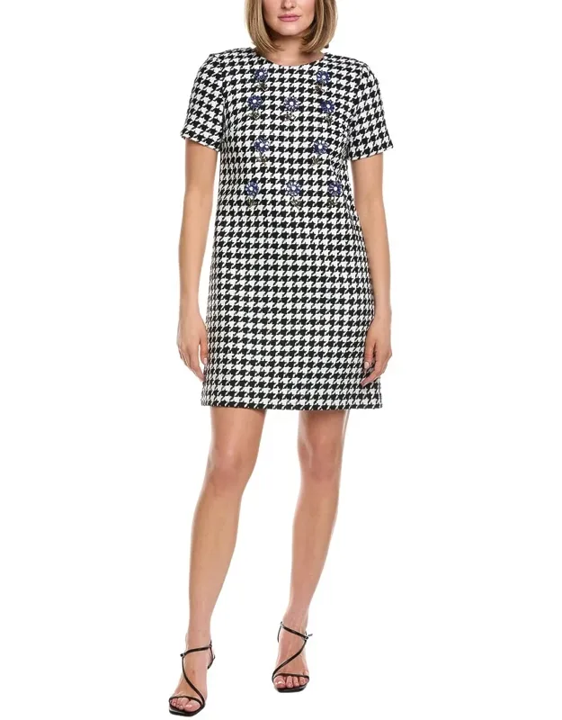 Houndstooth Linen-blend Shift Dress