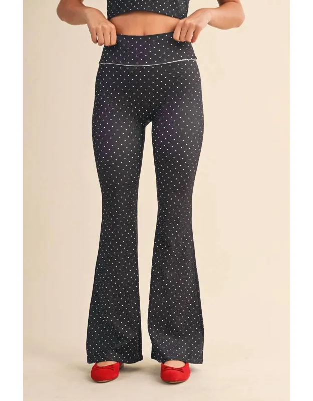 Polka Dot Flare Pants With Lace Trim