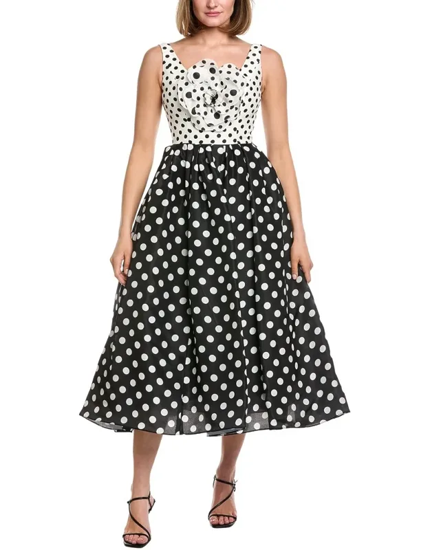 Full Dot Silk Midi Dress