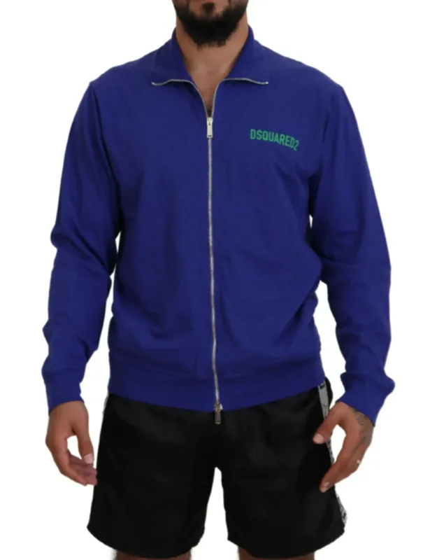 Cotton Printed Collared Full Zip Sweater