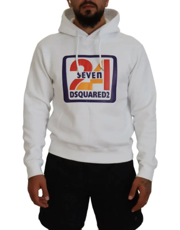 Cotton Hooded Printed Pullover Sweater