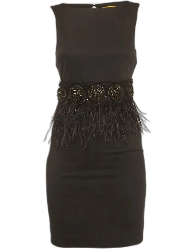 Feather Trim Crepe Mini Dress