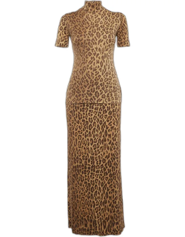 Leopard Print Jersey Top & Skirt Set