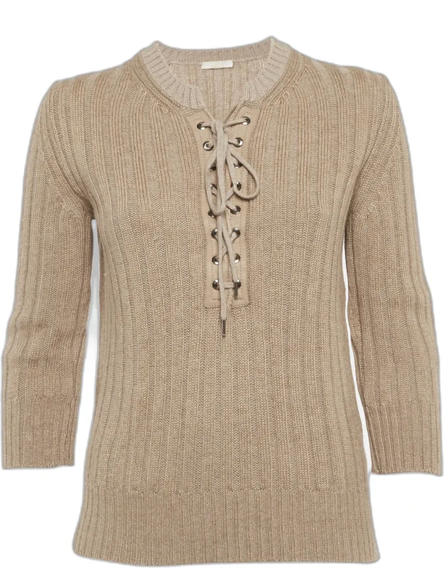 Wool Blend Lace Tie-up Detail Sweater