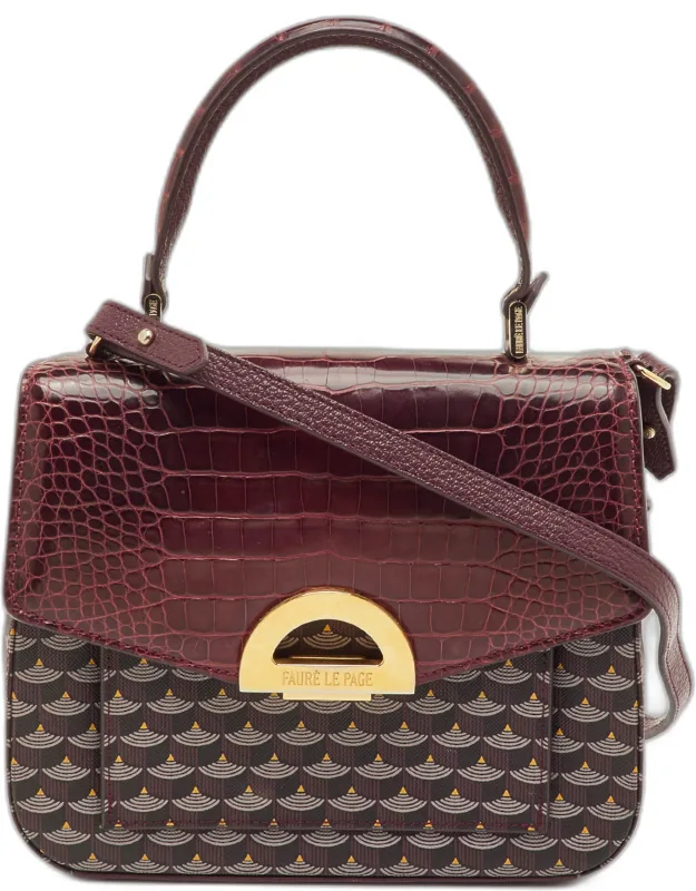 Coated Canvas And Croc Embossed Leather Top Handle Bag