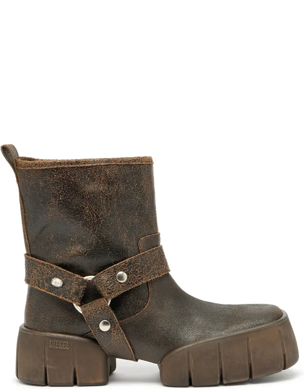D-tex-biker Boots In Crackle Leather