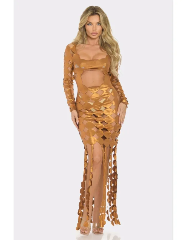 Metallic Cut Out Maxi Dress