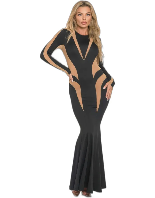 Mesh Cut Out Detail Maxi Dress
