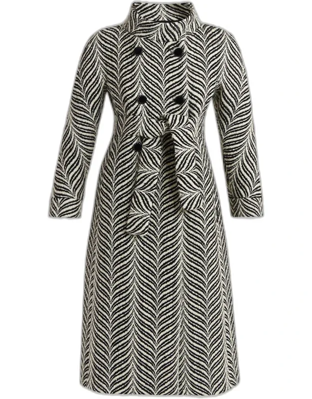 Zigzag Double-breasted Belted Long Coat