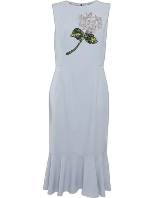 Crepe Hydrangea Embellished Midi Dress