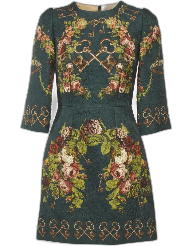 Floral Print Jacquard Dress