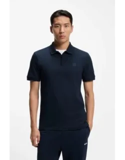 Boss Stretch-cotton Slim-fit Polo Shirt With Logo Patch, Clean Zipper Placket, Stretch-cotton Piqué