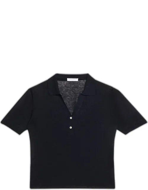 Semi-sheer Knit Polo Shirt