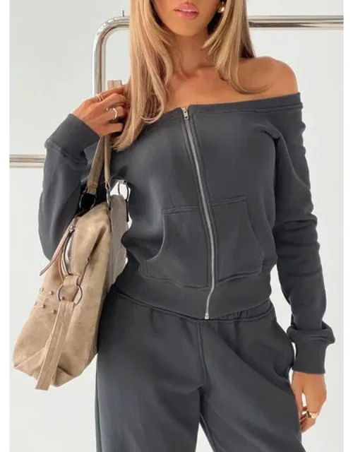 Off Shoulder Zip Through Jumper